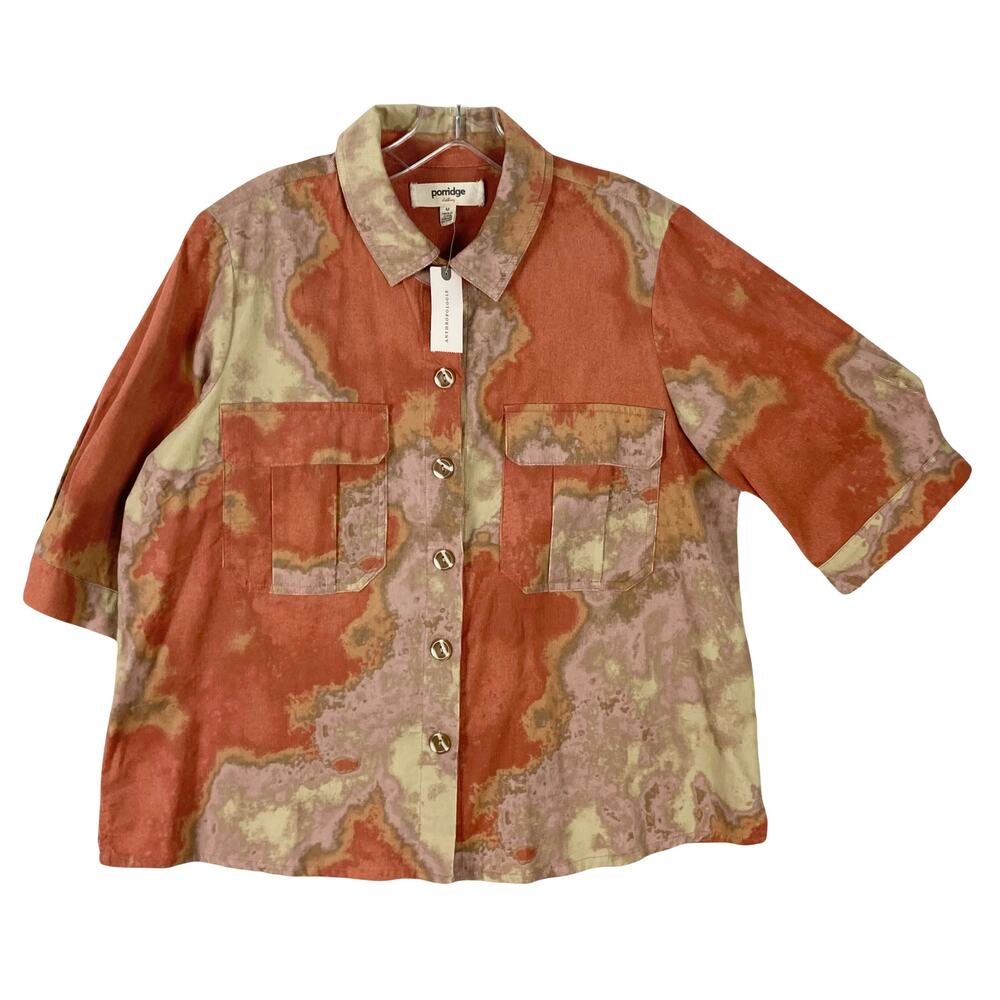 NWT PORRIDGE Anthropologie Jacket Shacket M Brown Corduroy Watercolor/Tie-Dye